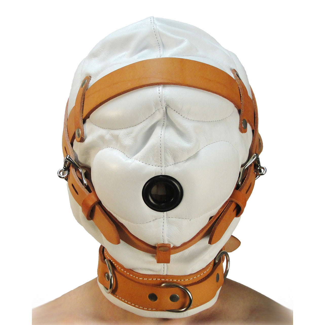 Total Sensory Deprivation White Leather Hood