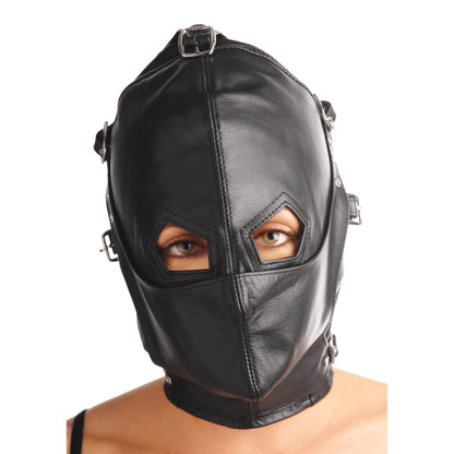 Asylum Leather Hood With Removable Blindfold And Muzzle