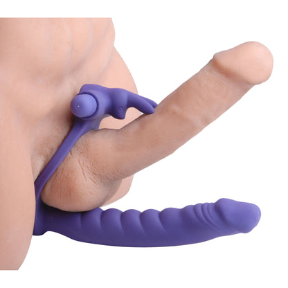 Double Delight Dual Penetration Vibrating Rabbit Cock Ring