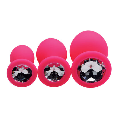 Pink Pleasure 3 Piece Silicone Anal Plugs With Gems