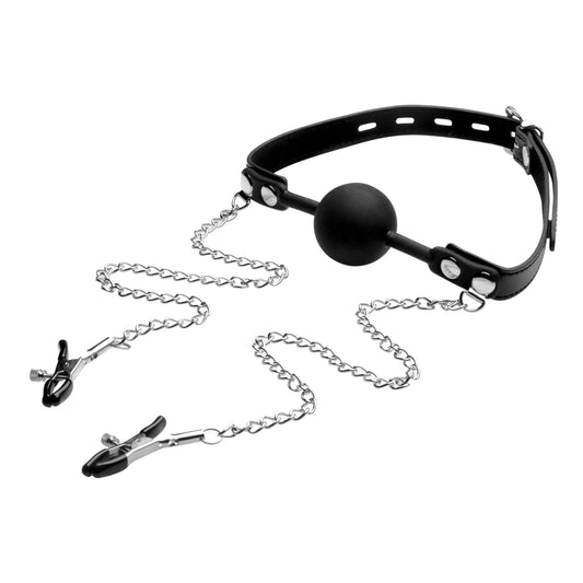 Silicone Ball Gag With Nipple Clamps