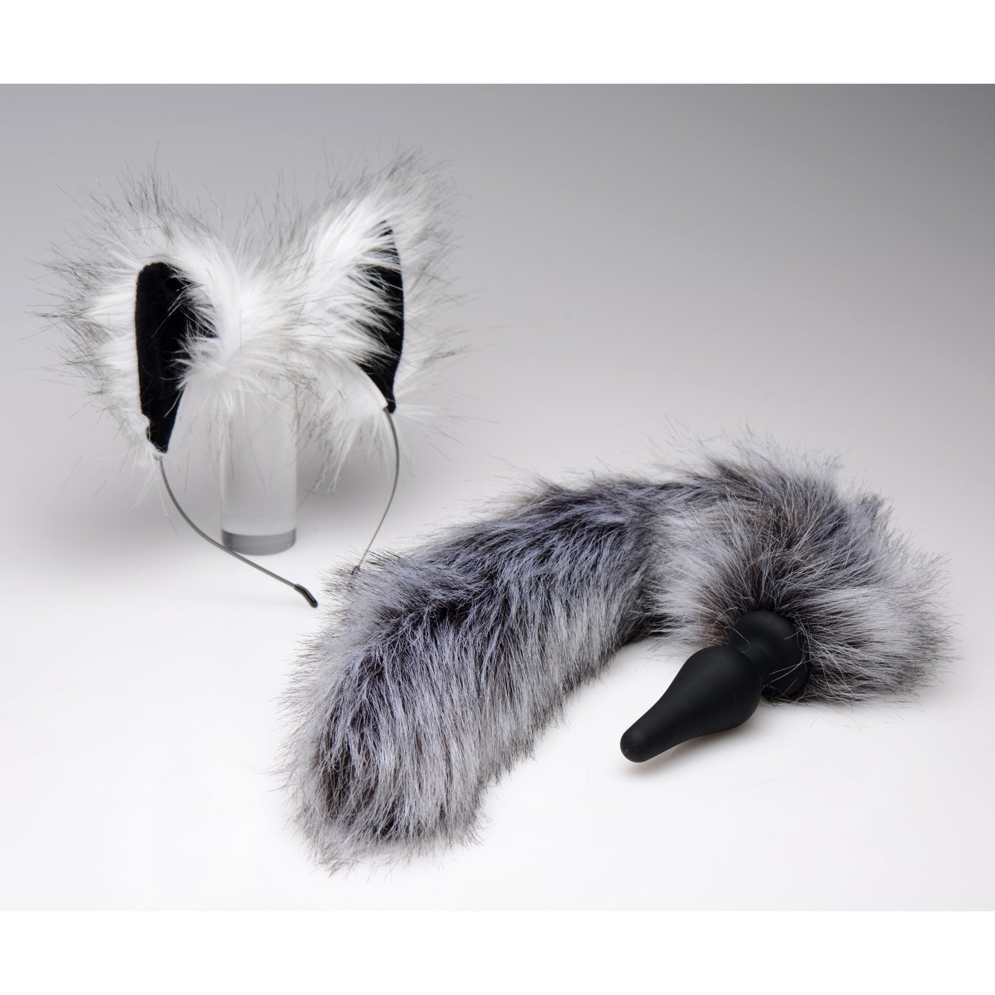 Grey Wolf Tail Anal Plug And Ears Set