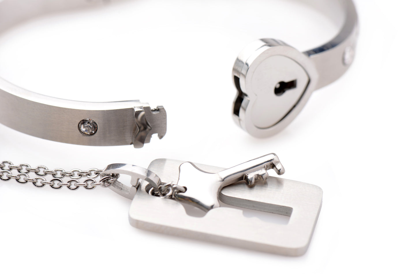 Cuffed Locking Bracelet And Key Necklace