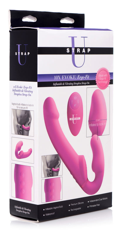 Worlds First Remote Control Inflatable Vibrating Silicone Ergo Fit Strapless Strap-on