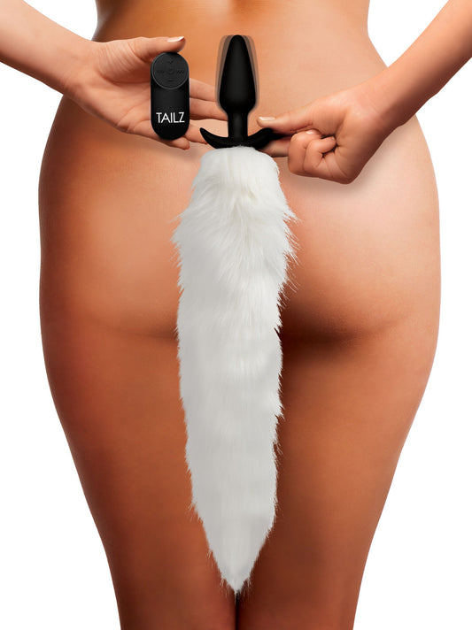 Vibrating White Fox Tail Slender Anal Plug