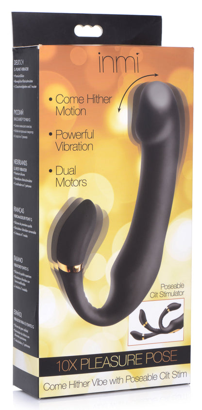 10x Pleasure Pose Come Hither Silicone Vibrator With Poseable Clit Stimulator