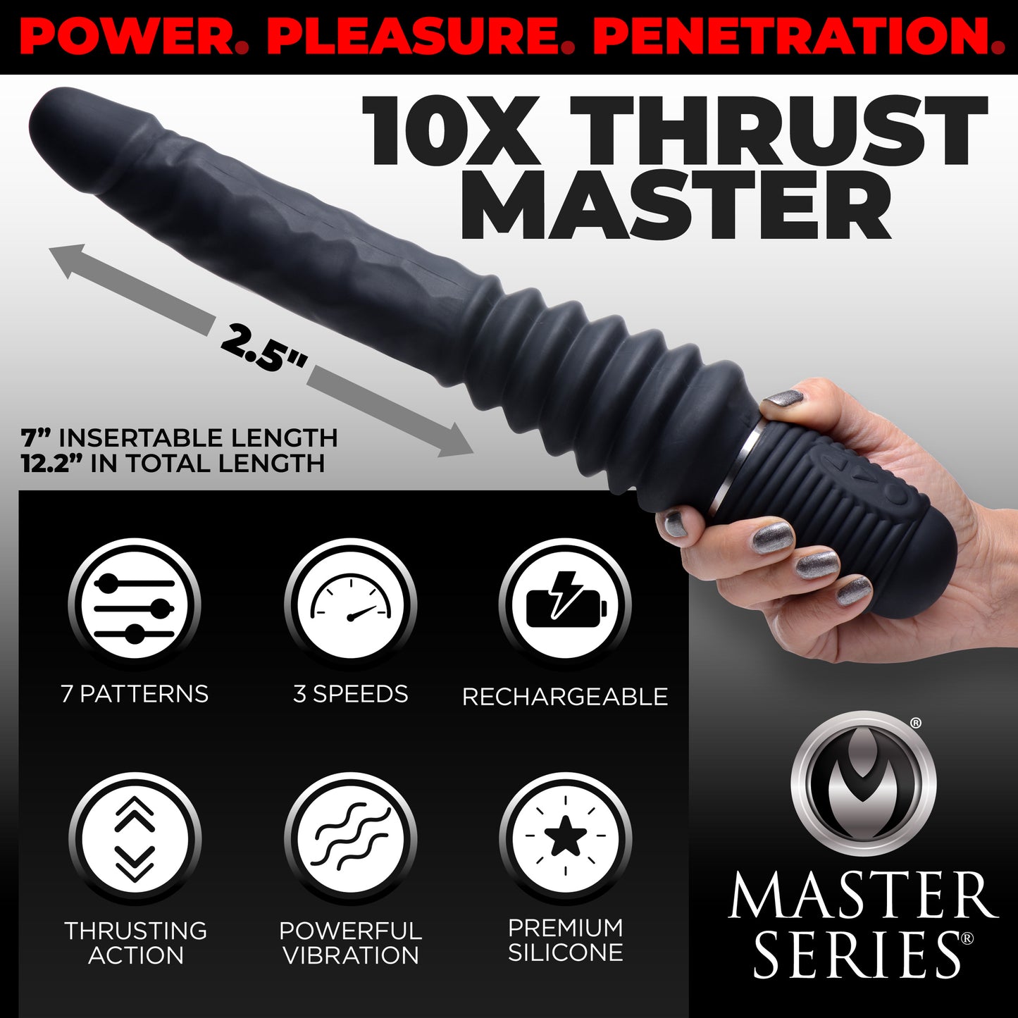 10x Silicone Vibrating And Thrusting Dildo