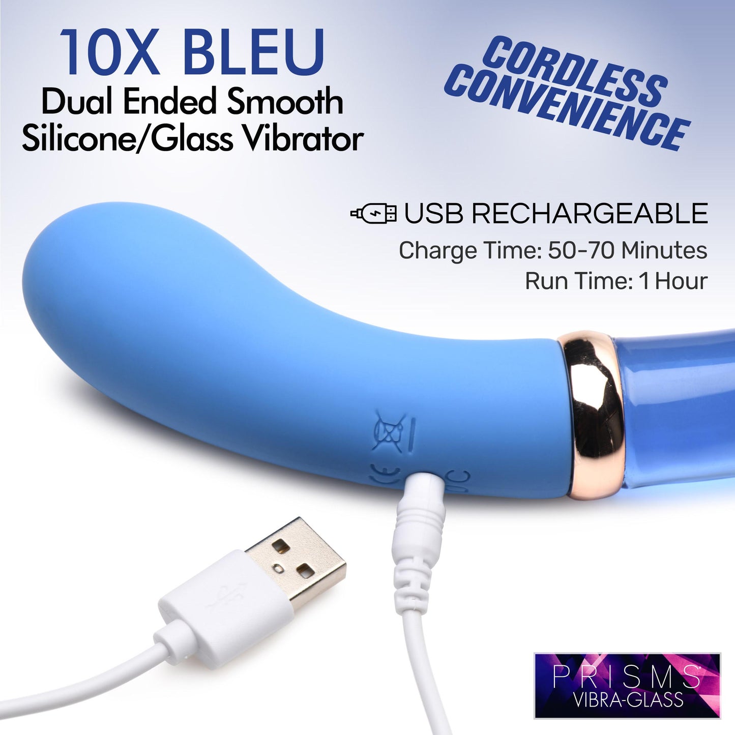 10x Bleu Dual Ended G-spot Silicone And Glass Vibrator