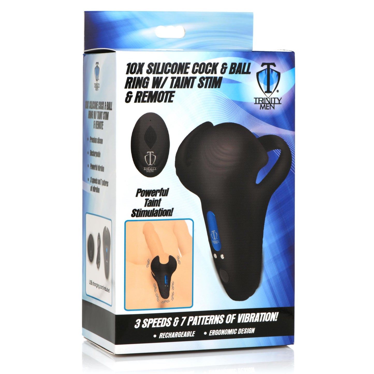 10x Vibrating Silicone Cock Ring With Taint Stim And Remote