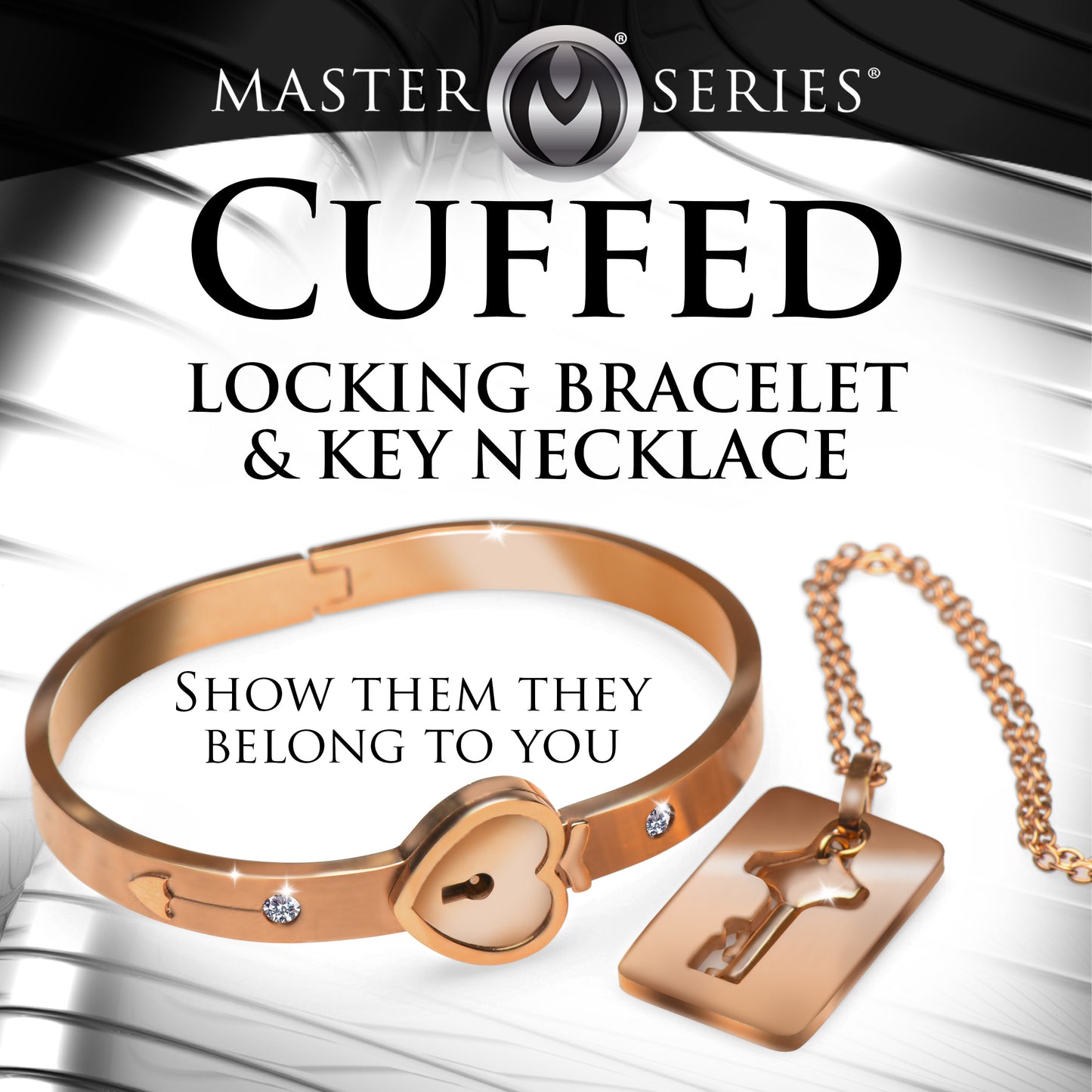 Cuffed Locking Bracelet And Key Necklace - Rose Gold