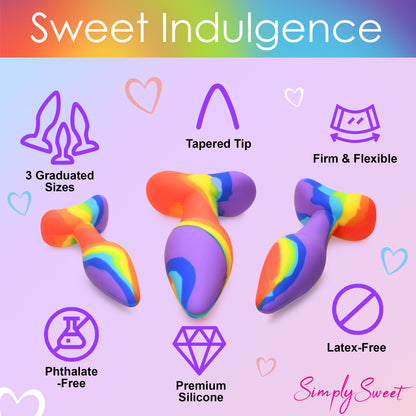 3 Piece Rainbow  Silicone Butt Plug Set