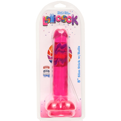 8 Inch Slim Stick With Balls Cherry Ice Dildo