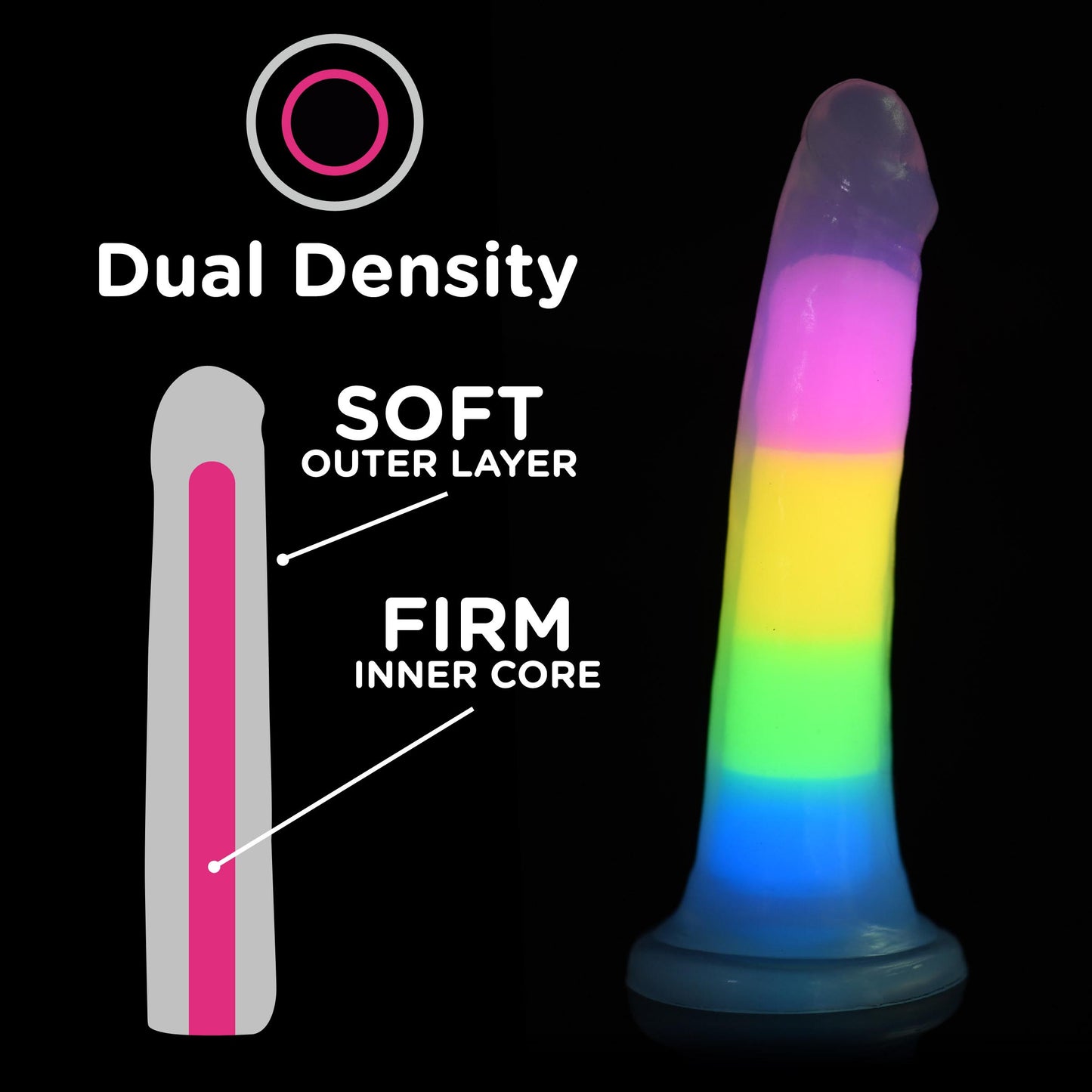 7 Inch Glow-in-the-dark Rainbow Silicone Dildo