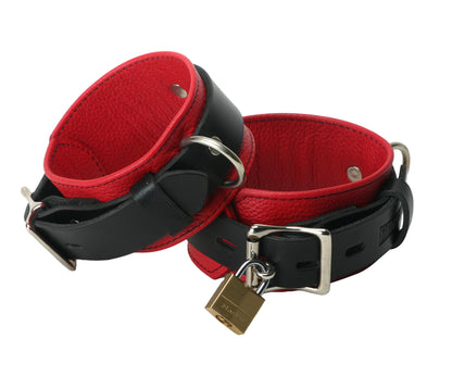 Strict Leather Deluxe Black And Red Locking Wrist Cuffs